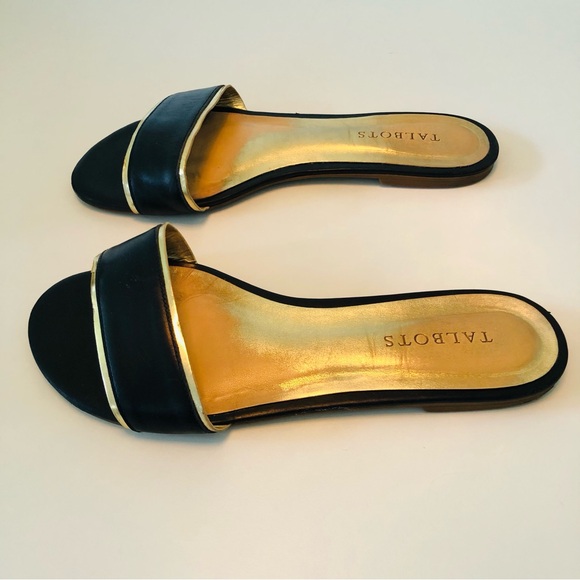 Talbots Candy Black w/ Gold Trim Slides, Sandals, Flats Slip On Shoes, Women’s 8 - Picture 1 of 17